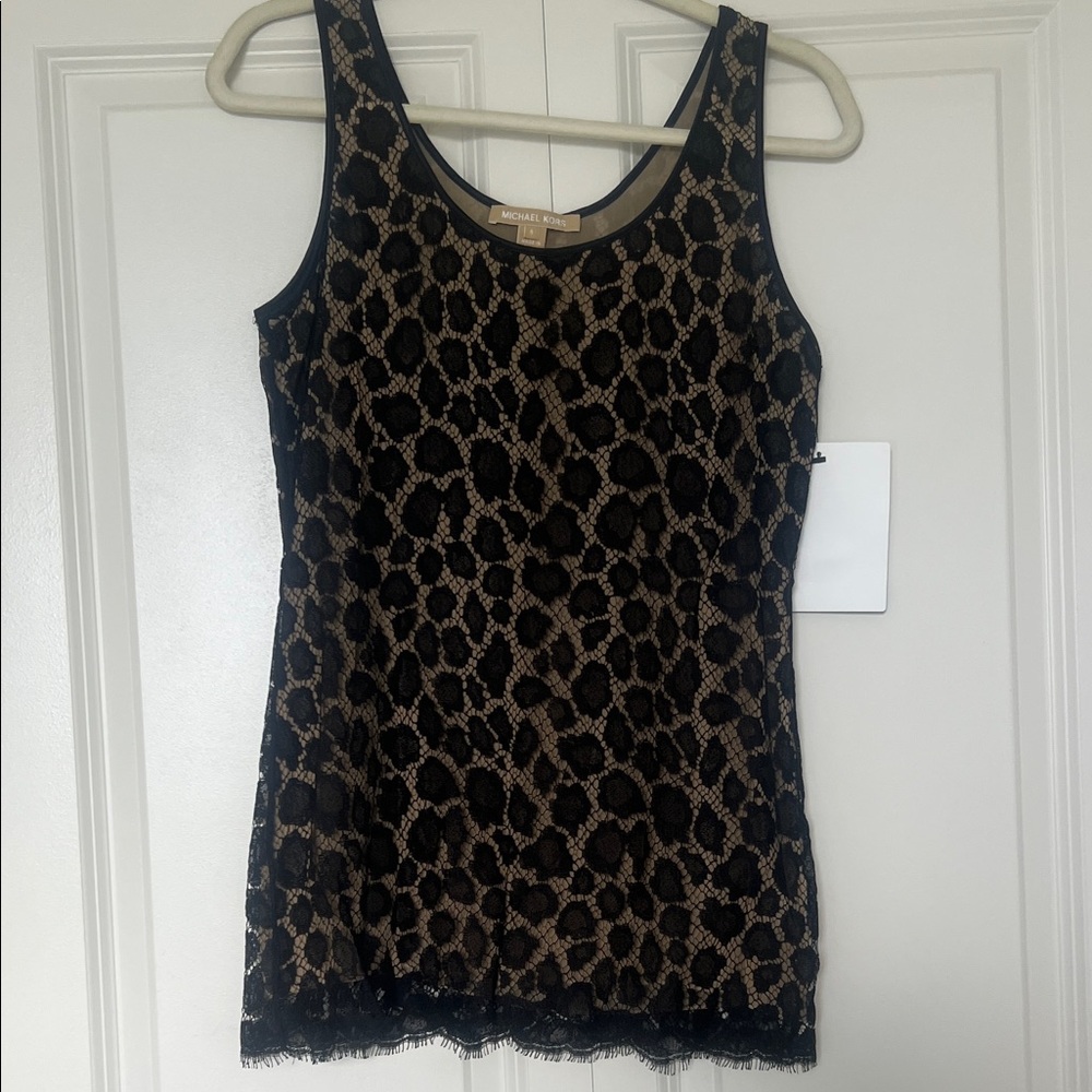 MICHAEL Michael Kors Black and Gold Animal-Print Lace Camisole